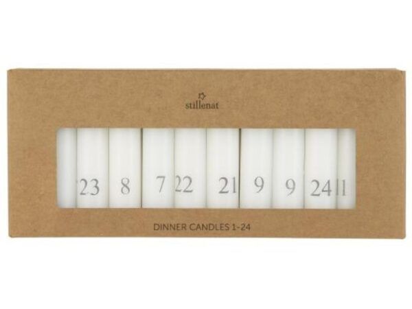 Kalenderlys 1-24 bedelys hvid m/grå tal