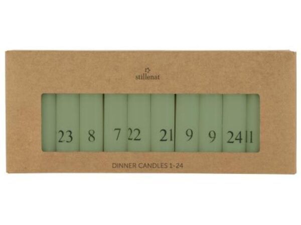 Kalenderlys 1-24 bedelys støvgrøn m/sorte tal