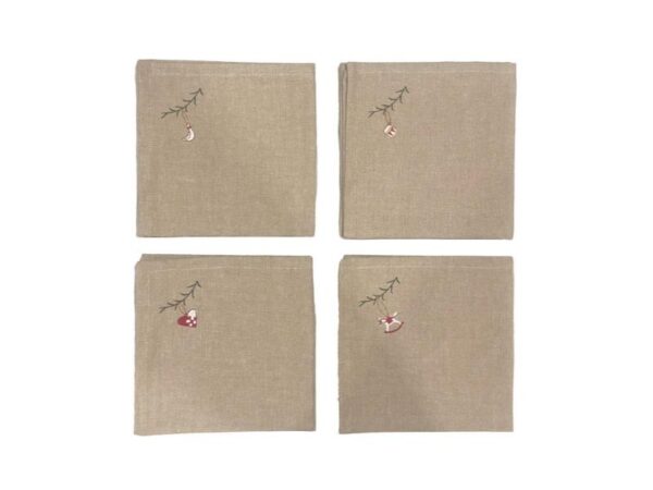 Speedtsberg Juleservietter m/Broderi 4 stk. – Hørfarvet 40x40 cm